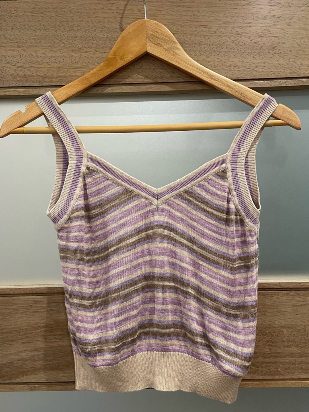 One Grey Day lavender, brown  and taupe Striped Knit Tank Top size small